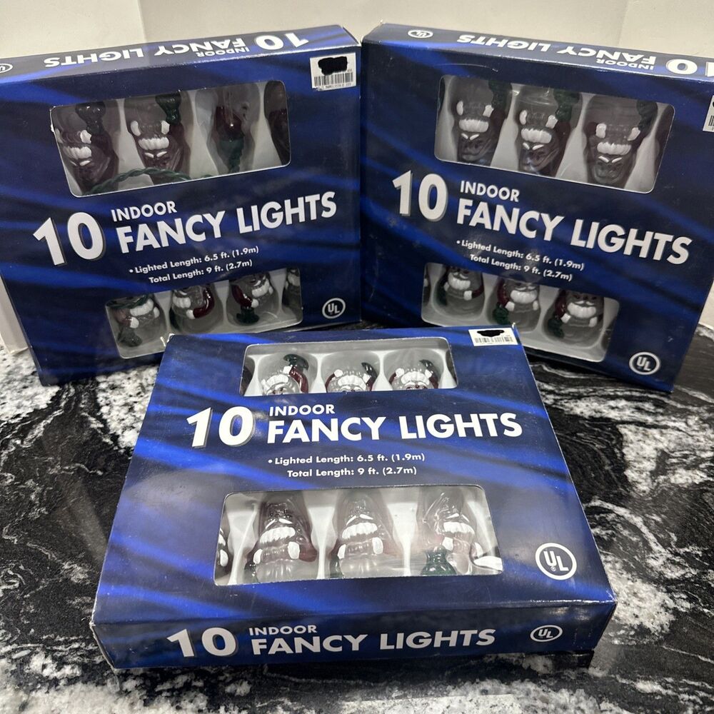 3 Boxes Indoor Fancy Christmas Lights String of 10 Santa Claus 6.5ft